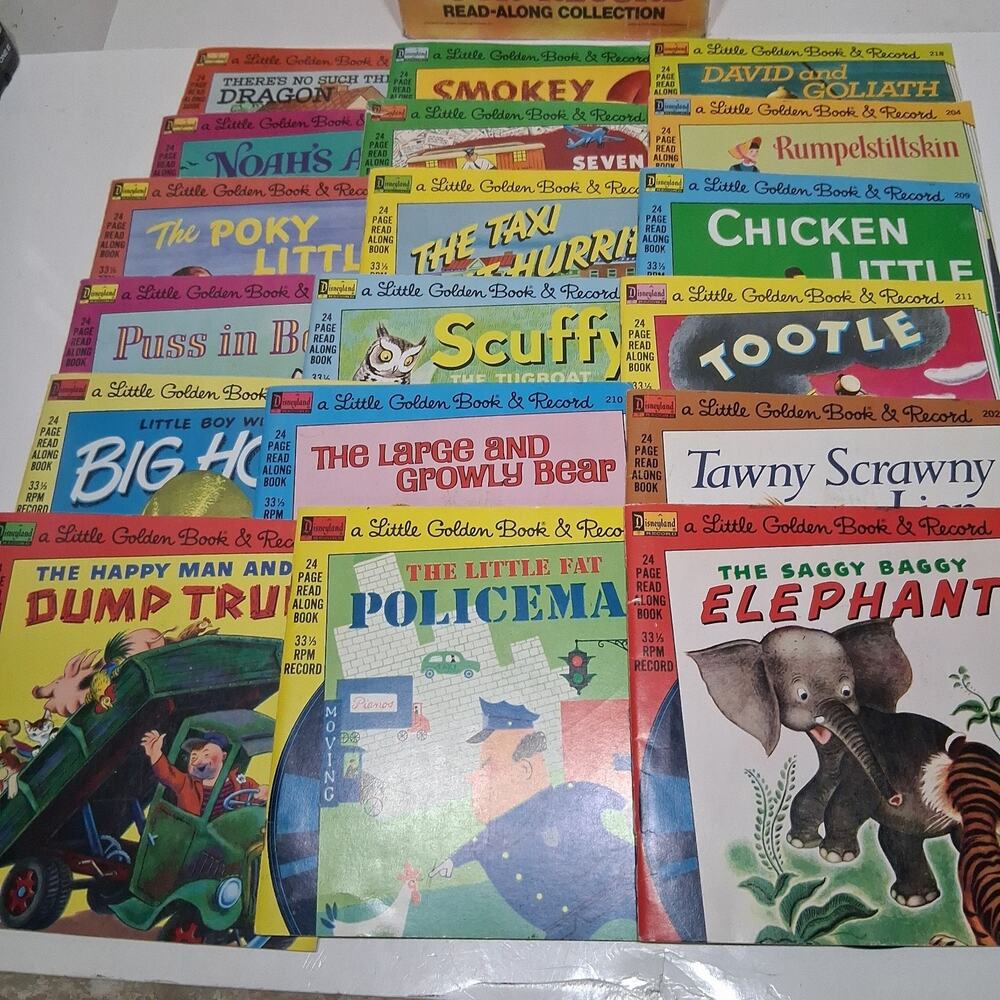 Vtg. Lot Of 18 Walt Disney Read Along & Other Books & 33/45 RPM Records, 70s 80s